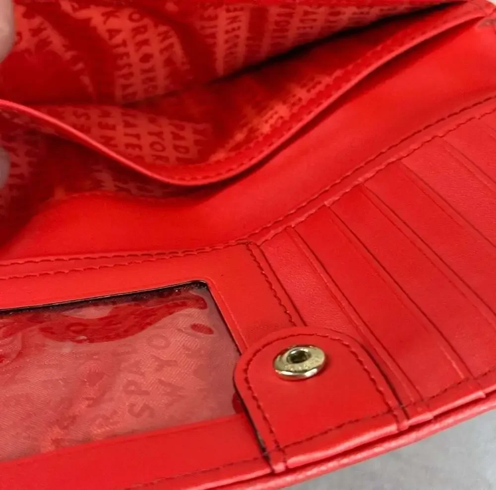 Kate‎ Spade New York Bright Red Pebble Leather Bifold Long Wallet